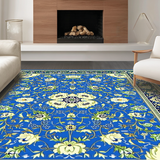 Ultra Soft Area Rug, Non Slip, Stain Resistant, Washable Area Rugs for Living Room, Bedroom, Rustic Cream and Blue Motif(Blue)