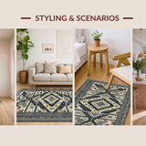 Ultra Soft Area Rug, Non Slip, Stain Resistant, Washable Area Rugs for Living Room, Bedroom, Rustic Textured Contrast Elements(Black)