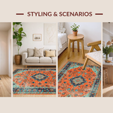 Ultra Soft Area Rug, Non Slip, Stain Resistant, Washable Area Rugs for Living Room, Bedroom, Trendy Rustic Symmetrical Elements(Orange)