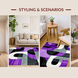 Ultra Soft Area Rug, Non Slip, Stain Resistant, Washable Area Rugs for Living Room, Bedroom, Artistic Color Block Arrangement(Purple)