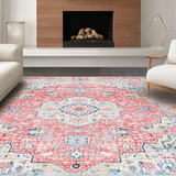 Ultra Soft Area Rug, Non Slip, Stain Resistant, Washable Area Rugs for Living Room, Bedroom, Transitional Soft Toned Artwork(Pink)
