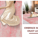 Ultra Soft Area Rug, Non Slip, Stain Resistant, Washable Area Rugs for Living Room, Bedroom, Charming Abstract Floral Fusion(Pink)