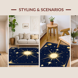 Ultra Soft Area Rug, Non Slip, Stain Resistant, Washable Area Rugs for Living Room, Bedroom, Whimsical Starry Night Imagery(Black)