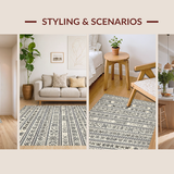 Ultra Soft Area Rug, Non Slip, Stain Resistant, Washable Area Rugs for Living Room, Bedroom, Rustic Linear Motif in Neutral Tones(Beige)