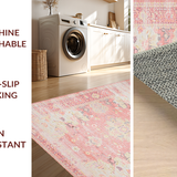 Ultra Soft Area Rug, Non Slip, Stain Resistant, Washable Area Rugs for Living Room, Bedroom, Artistic Distressed Floral Arrangement(Pink)