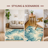 Ultra Soft Area Rug, Non Slip, Stain Resistant, Washable Area Rugs for Living Room, Bedroom, Seashell Dream Coastal Runner Rug with Ocean Currents and Maritime Motifs Design(Blue)