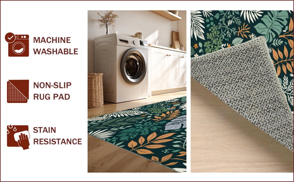 Ultra Soft Area Rug, Non Slip, Stain Resistant, Washable Area Rugs for Living Room, Bedroom, Jungle Print Nursery(Green) - ODIKA