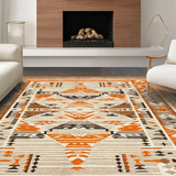 Ultra Soft Area Rug, Non Slip, Stain Resistant, Washable Area Rugs for Living Room, Bedroom, Sophisticated Lattice Design with Warm Hues(Orange)
