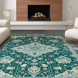 Ultra Soft Area Rug, Non Slip, Stain Resistant, Washable Area Rugs for Living Room, Bedroom, Chic Light Blue Medallion Art(Blue)