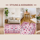 Ultra Soft Area Rug, Non Slip, Stain Resistant, Washable Area Rugs for Living Room, Bedroom, Lively Boho Leafy Patterns(White)