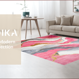 Ultra Soft Area Rug, Non Slip, Stain Resistant, Washable Area Rugs for Living Room, Bedroom, Sophisticated Pink Gray Tiled Motif(Pink)