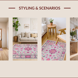 Ultra Soft Area Rug, Non Slip, Stain Resistant, Washable Area Rugs for Living Room, Bedroom, Bordered Boho Meditation Space Plush Rug(Pink)