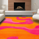 Ultra Soft Area Rug, Non Slip, Stain Resistant, Washable Area Rugs for Living Room, Bedroom, Lively Curvilinear Retro Pattern(Orange)