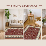 Ultra Soft Area Rug, Non Slip, Stain Resistant, Washable Area Rugs for Living Room, Bedroom, Rich Earthy Floral Trellis Aesthetic(Red)