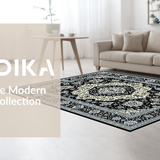 Ultra Soft Area Rug, Non Slip, Stain Resistant, Washable Area Rugs for Living Room, Bedroom, Striking Ogee Pattern in Monochrome(Black)