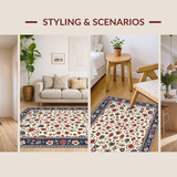 Ultra Soft Area Rug, Non Slip, Stain Resistant, Washable Area Rugs for Living Room, Bedroom, Whimsical Distressed Flower Arrangement(Ivory)