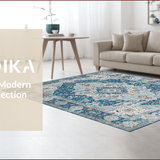 Ultra Soft Area Rug, Non Slip, Stain Resistant, Washable Area Rugs for Living Room, Bedroom, Elegant Vintage Pastel Motif(Blue)