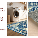 Ultra Soft Area Rug, Non Slip, Stain Resistant, Washable Area Rugs for Living Room, Bedroom, Elegant Distressed Floral Medallion(Blue)