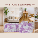 Ultra Soft Area Rug, Non Slip, Stain Resistant, Washable Area Rugs for Living Room, Bedroom, Luxurious Neutral Toned Symmetry(Purple)