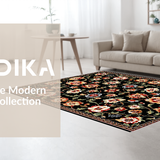 Ultra Soft Area Rug, Non Slip, Stain Resistant, Washable Area Rugs for Living Room, Bedroom, Stylish Black Floral Harmony(Black)