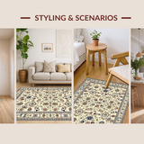 Ultra Soft Area Rug, Non Slip, Stain Resistant, Washable Area Rugs for Living Room, Bedroom, Stylish Colorful Bouquet Pattern(Beige)