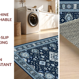 Ultra Soft Area Rug, Non Slip, Stain Resistant, Washable Area Rugs for Living Room, Bedroom, Chic Ivory and Blue Trellis Design(Blue)