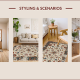 Ultra Soft Area Rug, Non Slip, Stain Resistant, Washable Area Rugs for Living Room, Bedroom, Rustic Retro Leafy Design(Beige)