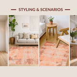 Ultra Soft Area Rug, Non Slip, Stain Resistant, Washable Area Rugs for Living Room, Bedroom, Rustic Vintage Tiled Design(Orange)