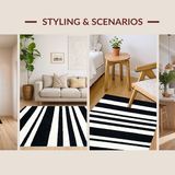 Ultra Soft Area Rug, Non Slip, Stain Resistant, Washable Area Rugs for Living Room, Bedroom, Transitional Geometric Line Art(Black)
