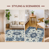 Ultra Soft Area Rug, Non Slip, Stain Resistant, Washable Area Rugs for Living Room, Bedroom, Luxurious Vintage Diamond Pattern(White)