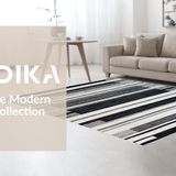 Ultra Soft Area Rug, Non Slip, Stain Resistant, Washable Area Rugs for Living Room, Bedroom, Layered Contrast Stripe Rug Featuring Dynamic Black and White Band Patterns(Black)