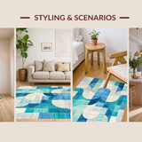 Ultra Soft Area Rug, Non Slip, Stain Resistant, Washable Area Rugs for Living Room, Bedroom, Chic Scallops Ribbon Artistic Bow Modern Curved Detailing(Blue)