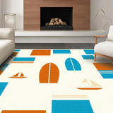 Ultra Soft Area Rug, Non Slip, Stain Resistant, Washable Area Rugs for Living Room, Bedroom, Artistic Shoreline Graphic Presentation(Orange)