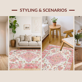 Ultra Soft Area Rug, Non Slip, Stain Resistant, Washable Area Rugs for Living Room, Bedroom, Enchanting Pastel Floral Textures(White)