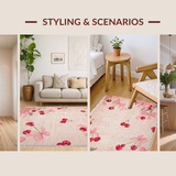 Ultra Soft Area Rug, Non Slip, Stain Resistant, Washable Area Rugs for Living Room, Bedroom, Sweet Pink Bow Cherry Blossom Area Rug Pattern(Pink)