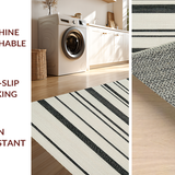 Minimalist Striped Weave with Crisp Black and White Horizontal Lines(Beige)