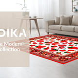 Ultra Soft Area Rug, Non Slip, Stain Resistant, Washable Area Rugs for Living Room, Bedroom, Joyful Springtime Fruit and Bee Fusion(Red)