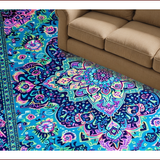 Ultra Soft Area Rug, Non Slip, Stain Resistant, Washable Area Rugs for Living Room, Bedroom, Eclectic Vintage Floral Fusion(Blue)