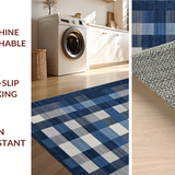 Ultra Soft Area Rug, Non Slip, Stain Resistant, Washable Area Rugs for Living Room, Bedroom, Classic Gray Square Formation(Blue)