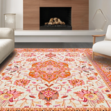 Ultra Soft Area Rug, Non Slip, Stain Resistant, Washable Area Rugs for Living Room, Bedroom, Lively Orange Garden Inspired Rug(Orange)