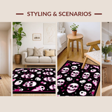 Ultra Soft Area Rug, Non Slip, Stain Resistant, Washable Area Rugs for Living Room, Bedroom, Whimsical Skull Graphic Accent(Pink)