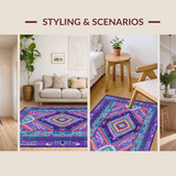 Ultra Soft Area Rug, Non Slip, Stain Resistant, Washable Area Rugs for Living Room, Bedroom, Bright Eclectic Round Tapestry(Purple)