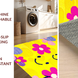 Ultra Soft Area Rug, Non Slip, Stain Resistant, Washable Area Rugs for Living Room, Bedroom, Playful Rainbow Floral Arrangement(Yellow)