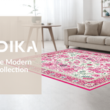 Ultra Soft Area Rug, Non Slip, Stain Resistant, Washable Area Rugs for Living Room, Bedroom, Delicate Circular Greenery Theme(Pink)