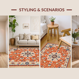 Ultra Soft Area Rug, Non Slip, Stain Resistant, Washable Area Rugs for Living Room, Bedroom, Rustic Orange Patterned Delight(Orange)