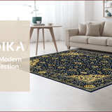Ultra Soft Area Rug, Non Slip, Stain Resistant, Washable Area Rugs for Living Room, Bedroom, Chic Gold and White Lattice Pattern(Blue)
