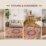 Ultra Soft Area Rug, Non Slip, Stain Resistant, Washable Area Rugs for Living Room, Bedroom, Cozy Warm Orange Tiled Motif(Orange)