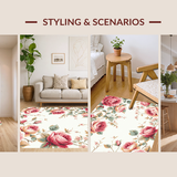 Ultra Soft Area Rug, Non Slip, Stain Resistant, Washable Area Rugs for Living Room, Bedroom, Cozy Traditional Rose Emblem(White)