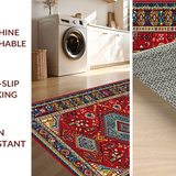 Ultra Soft Area Rug, Non Slip, Stain Resistant, Washable Area Rugs for Living Room, Bedroom, Rustic Colorful Geometric Motif(Red)