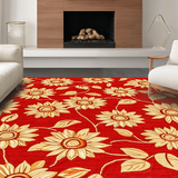 Ultra Soft Area Rug, Non Slip, Stain Resistant, Washable Area Rugs for Living Room, Bedroom, Artistic Round Botanical Creation(Red)